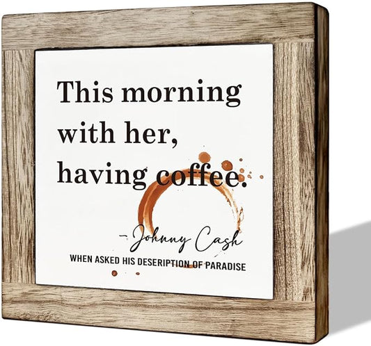Coffee Decor Set, Wooden Box Signs for Home Decor, Farmhouse Wood Sign, Cafe Table Desk Decortion, This Morning With Her Having Coffee Sign by MLTEye