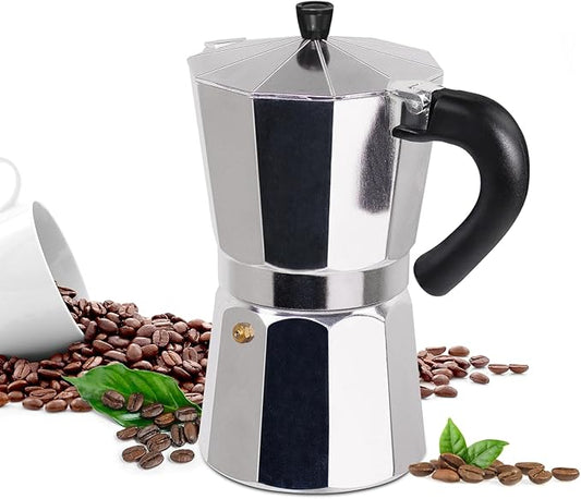 6 Cup Moka Pot Aluminum 300ml Italian Coffee Maker Stovetop Espresso CoffeeMakers Mocha Pot Percolator for Electric Ceramic Stove Classic Greca Cafe Makers Portable for Easy Brewing