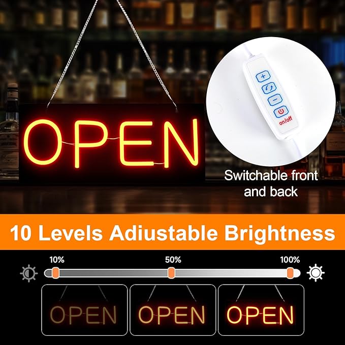 Led Open Signs for Business,Open and Close Double sided Witching,Powered by 5V USB, And Adjustable Bright,Neon Sign for Storefront Window Glass Door Shop Store Florists Bar 15.7'' X 7''