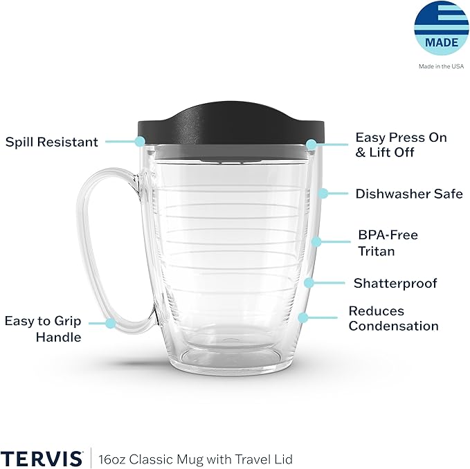 Tervis Clear & Colorful Lidded Made in USA Double Walled Insulated Tumbler Travel Cup Keeps Drinks Cold & Hot, 16oz Mug, Yellow Lid