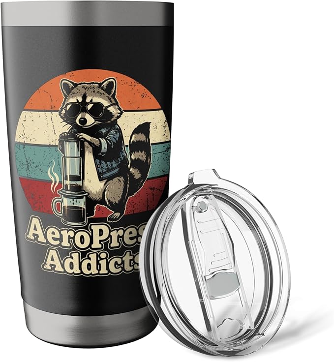 Retro Raccoon Coffee Lover Shirts AeroPress Addicts Stainless Steel Insulated Tumbler