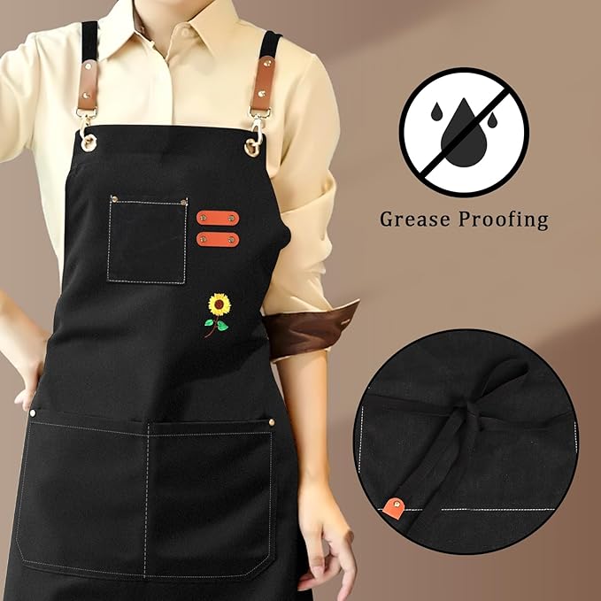 100% Cotton Canvas Apron | Unisex Cooking Apron for Men & Women with 3 Pockets & Adjustable Crossback Straps