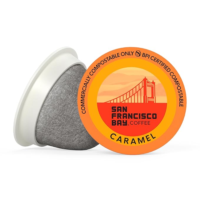 San Francisco Bay Compostable Coffee Pods - Caramel (80 Ct) K Cup Compatible including Keurig 2.0, Flavored, Medium Roast