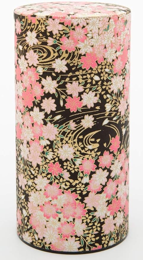 Washi Paper Tea Tin Canister: Long 7oz (200g) Cherry Blossoms - Ripple Confetti (#61), Japan