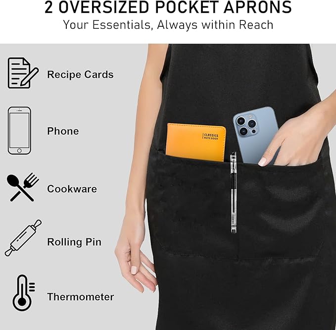 12 Pack Bib Apron, Unisex Restaurant Kitchen Aprons for Women with 2 Pockets, Chef Aprons for Cooking Men BBQ Painting Drawing Craft Plain Adults, Bulk Black - Image 4