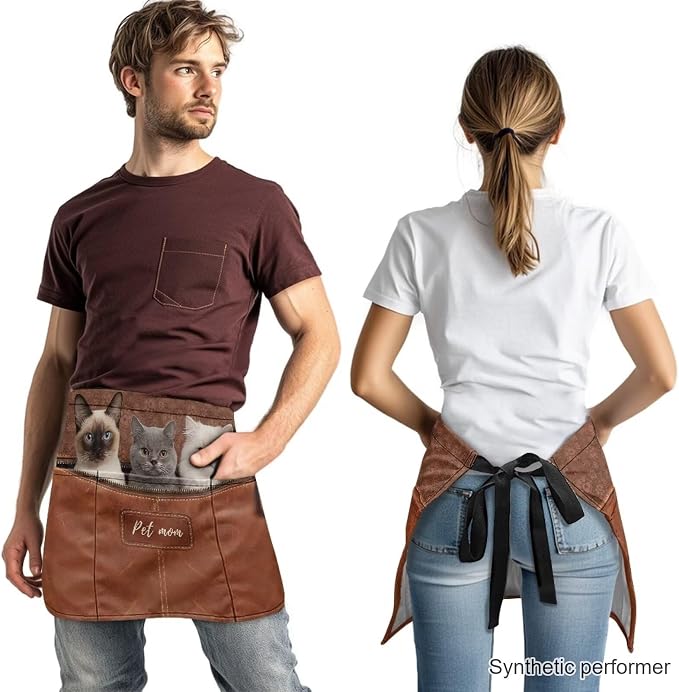 Waist Apron with 3 Pockets Waterproof 13 Inch Short Half Waist Aprons Women Men Server Aprons Waitress Waiter Apron - Image 2