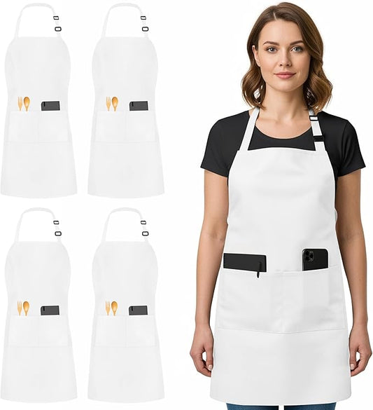 Utopia Kitchen 4 Pack Bib Apron Adjustable with 2 Pockets, Water and Oil Resistant, Cooking Kitchen Chef Apron for Women Men