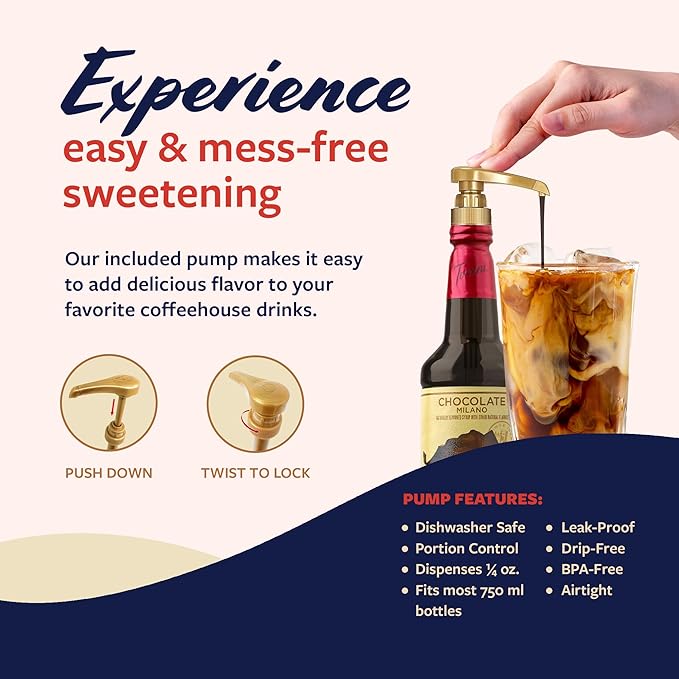 Torani Puremade Syrup, Chocolate Milano Flavoring for Drinks & Desserts, Pump Included, 25.4 Fl Oz