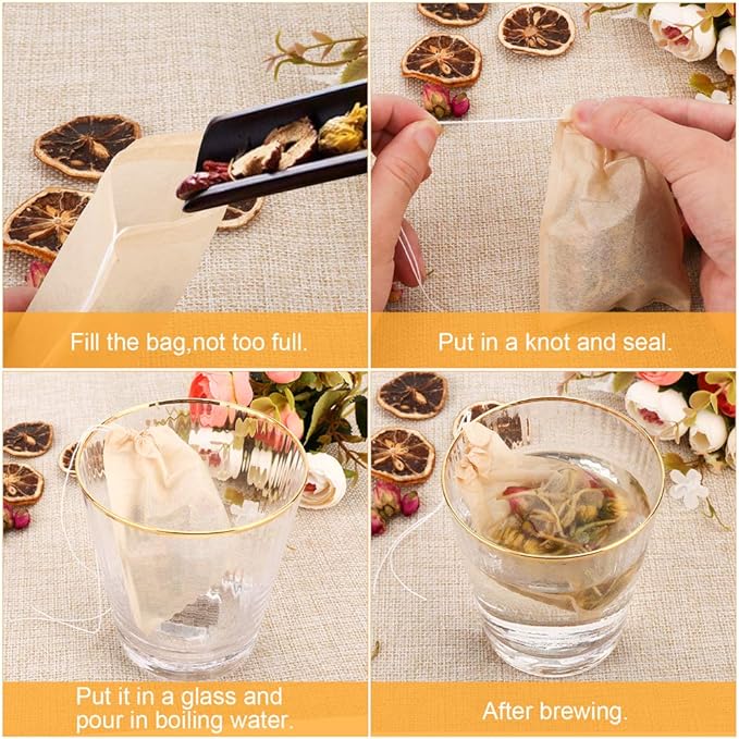 100PCS Tea Filter Bags, Disposable Tea Bags for Loose Leaf Tea, Drawstring Empty Tea Infuser, BetyBedy Tea Steeper, Natural Unbleached Wood Pulp Paper Material, 1-Cup Capacity（3.15 x 3.94 inch）