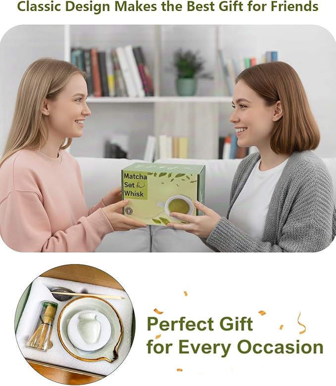 Matcha Whisk Set,Matcha Set,Matcha Kit,Matcha Bowl with Spout,Scoop,Sifter,Bamboo Whisk,Chasen Holder,Unique Gifts for Women Mom her Grifend,Gifts for Christmas, Birthday