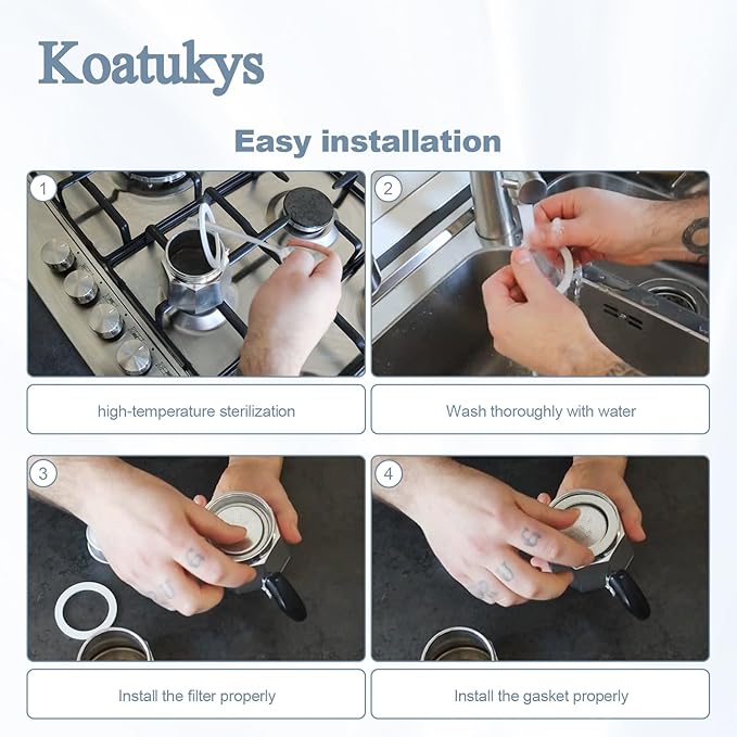 6 Cups Moka Pot Coffee Gasket Replace for Bia-letti Moka Aluminium Stovetop Espresso Coffee Maker Pots, 2 Stainless Filter and 5 Gaskets