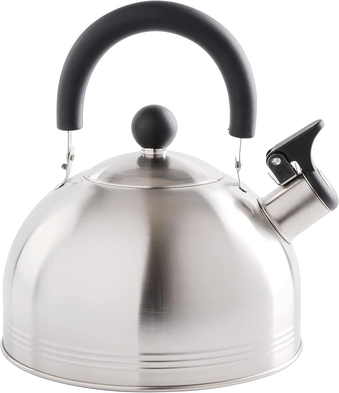 Mr. Coffee Carterton Stainless Steel Whistling Tea Kettle – 1.5-Quart Capacity, Mirror Polish Finish, Durable Tea Kettle for Stovetop, Fast Boiling, Easy Pouring (Pack of 6)