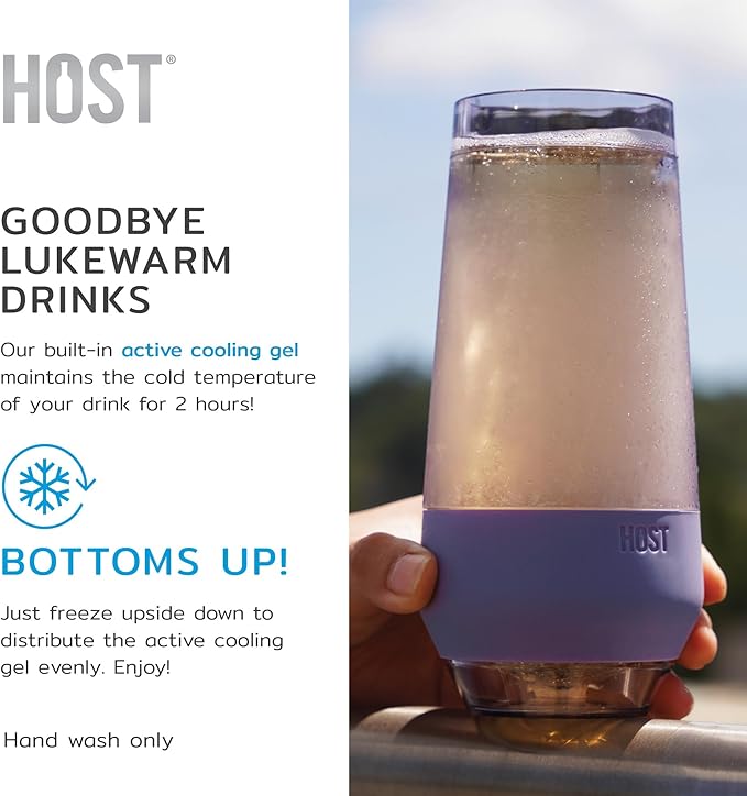 Host Champagne FREEZE Double-Walled Stemless Wine Glass for Sparkling Wine, Glasses Drinking Set Cooling Cups, 9 Oz Plastic Colored Glassware, Deep Lilac Purple Set of 2