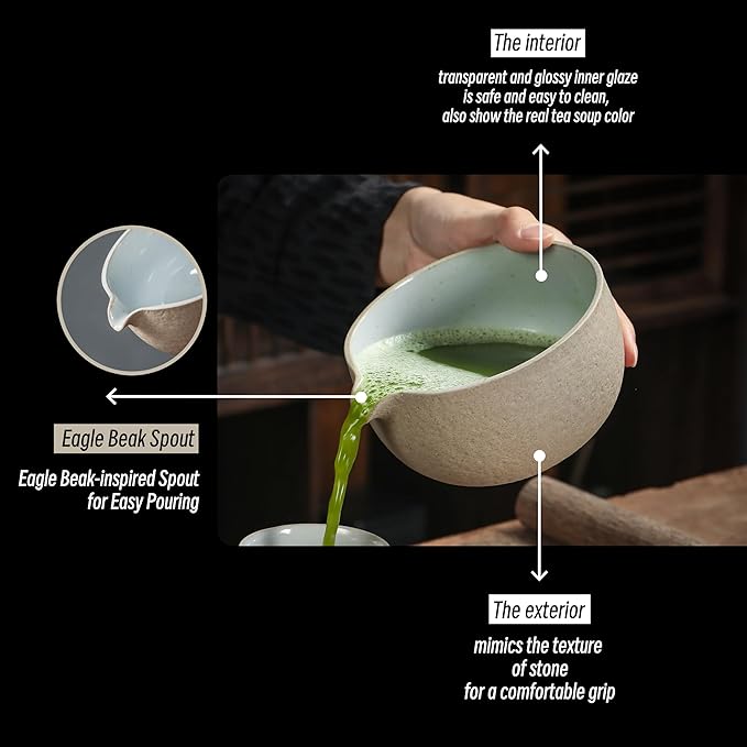 TEANAGOO 2 Pcs Matcha Bowl with Spout, Ceramic 18 OZ Matcha Bowl Set and Whisk Holder, Matcha Chawan, Grey Matcha Cup with Stand, Green Tea Mixing Bowl, Gift Set for Matcha Lover