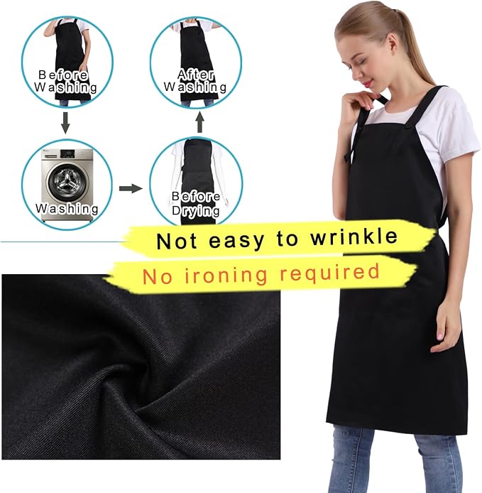 BIGHAS H Back Style Apron with Pocket for Women, Men Adjustable Large Size Comfortable, Kitchen, Home, Cooking 12 Colors - Image 2