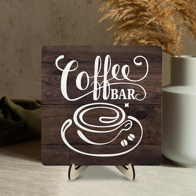 Vintage Coffee Bar Decor Sign,Rustic Wooden Plaque for Java Station, Kitchen,Cafe or Tea Corner,Funny Jave Gift for Coffee Lovers 5.9x5.9inch