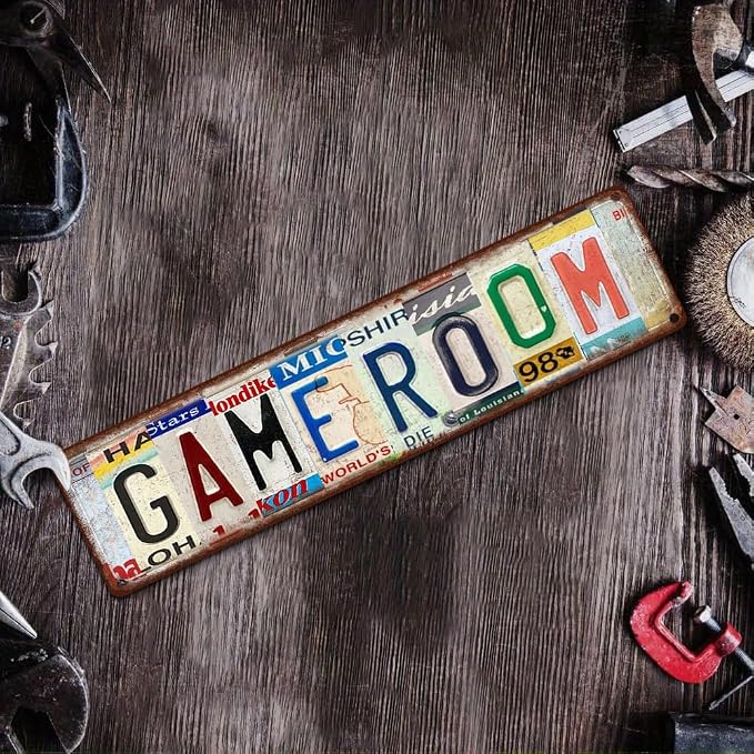 Saraheve Vintage Metal Game Room Decor Sign - 16x4" License Plate Style Wall Art - Easy to Hang Gaming Room Accessories & Decor Gift for Teen Boy Room and Man Cave - Image 6