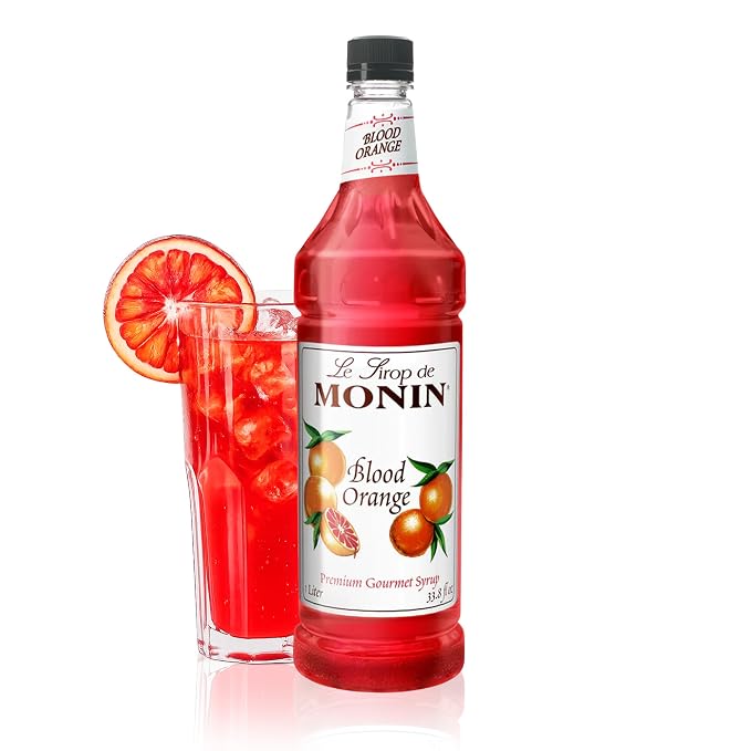 Monin - Blood Orange Syrup, Berry Citrus Flavor, Natural Flavors, Great for Cocktails, Mocktails, and Lemonades, Non-GMO, Gluten-Free (1 Liter) by Monin