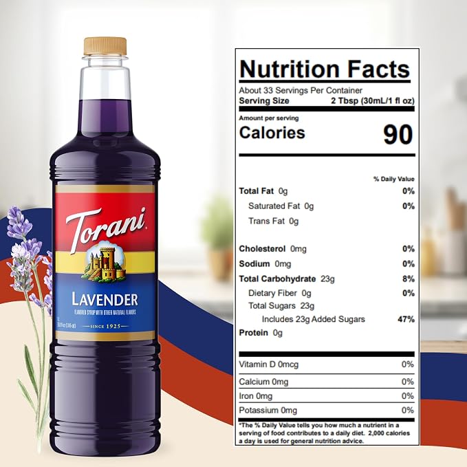 Torani Lavender Syrup 1 Liter Bottle with Pump – Premium Floral Flavoring with Pure Cane Sugar & Natural Ingredients for Coffee, Lattes, Cocktails, Lemonade, Desserts & More - Image 2