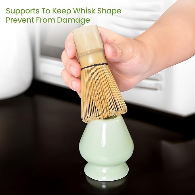 Matcha Whisk Set and Bowl, Matcha Making Kit Whisk, Bowl With Spout, Sifter, Ceramic Whisk Holder, Spoon Japanese Tea Powder Starter Tools For Ceremony Gift (Green, 9 Pack)