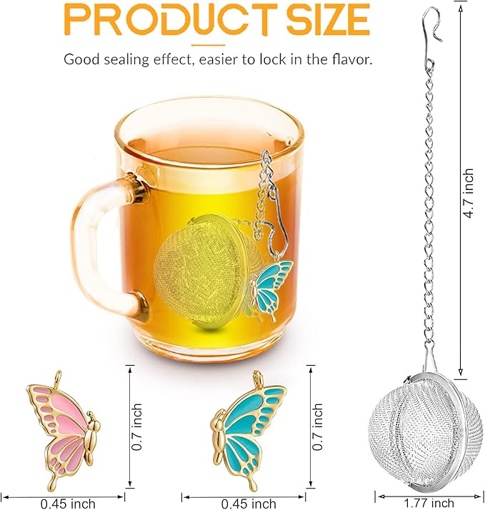 2pcs Tea Steeper for Loose Tea,Tea Infuser Tea Balls for Loose Tea with Charm Handmade Cute Butterfly BFF Pendant Loose Leaf Tea Steeper Tea Strainer for Girls Women Best Friend Gift