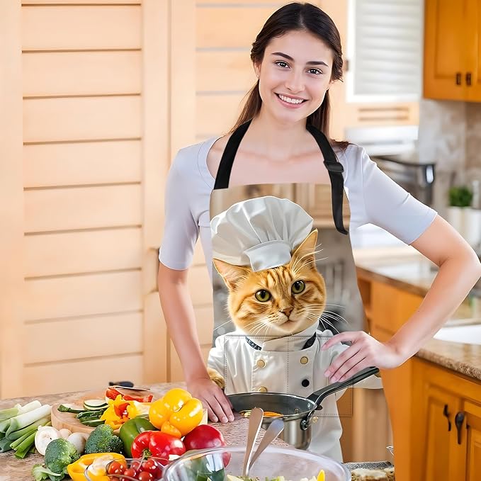 Funny Cat Apron with 2 Pockets Waterproof for Men Women Kitchen Garden Decor - Image 2
