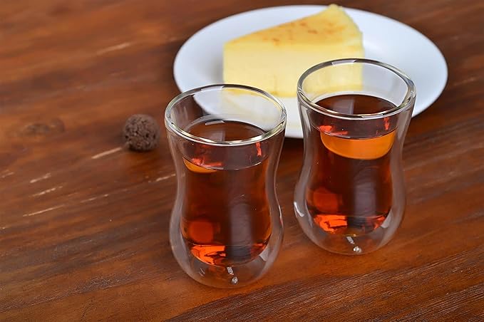 Turkish Tea Cups 4.25 oz, Lightweight Turkish Tea Glasses, Heat Resistant Double Wall Tea Cups, Insulated Turkish Tea Set of 2