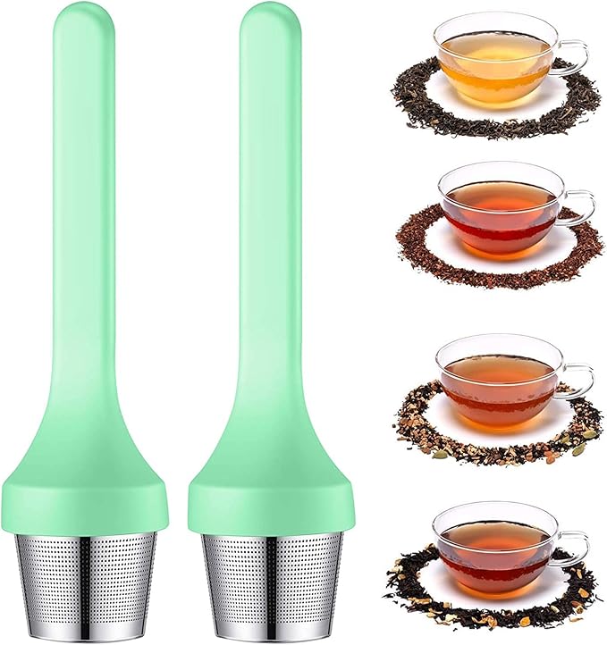 Tea Infuser,Extra Fine Mesh Tea Cup Filter Silicone Handle Perfect Tea Steeper for Loose Leaf Tea or Herbal Tea for Mugs & Teapot, Easy Clean and Safe (Green + Green)