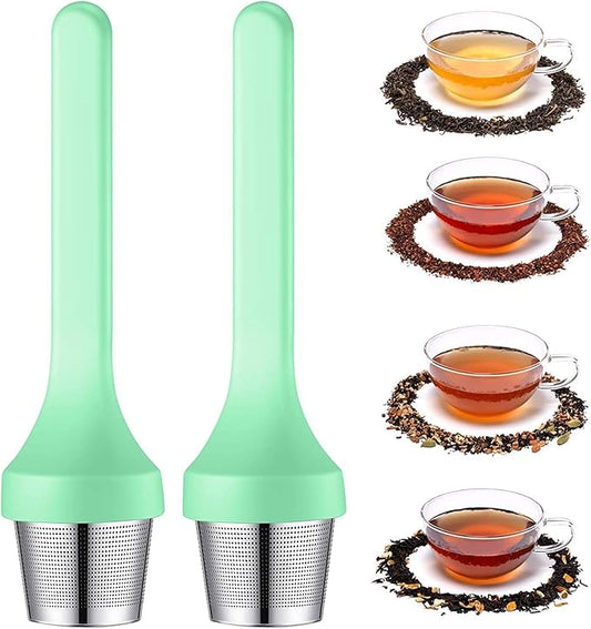 Tea Infuser,Extra Fine Mesh Tea Cup Filter Silicone Handle Perfect Tea Steeper for Loose Leaf Tea or Herbal Tea for Mugs & Teapot, Easy Clean and Safe (Green + Green)