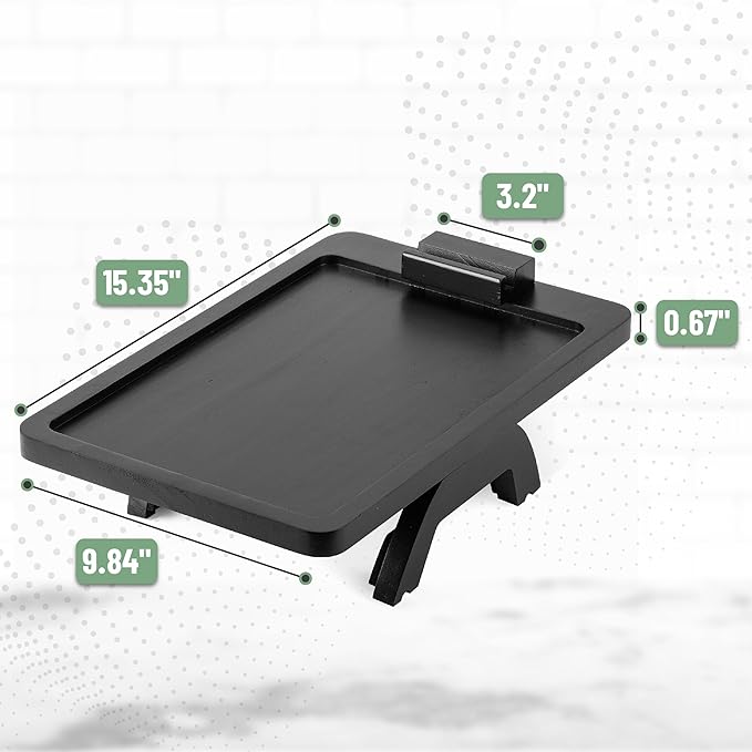 BAMBOO LAND- Couch Arm Tray, Wooden Folding Couch Armrest Table, Black, Rectangular Clip-On Sofa Arm Tray with 360° Rotating Phone Holder