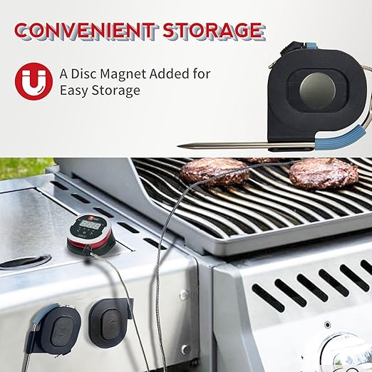 4-Pack Replacement Meat Temperature Probes for Weber Probe & iGrill & Weber Connect Smart Grilling Hub, 2.5mm Plug, with Magnetic Spool Organizer – ±1°C Accurate Washable Thermometer Probes