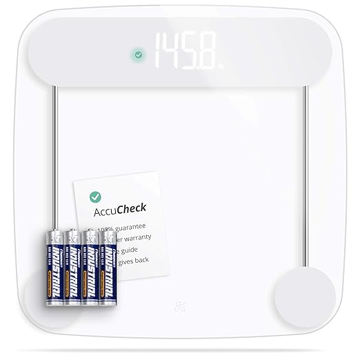 Greater Goods AccuCheck Digital Scale for Body Weight - Accurate Digital Bathroom Scale with High-Precision Sensors, Large Easy-to-Read Backlit Display, 400 lb Capacity, Auto Step-On (Clear)