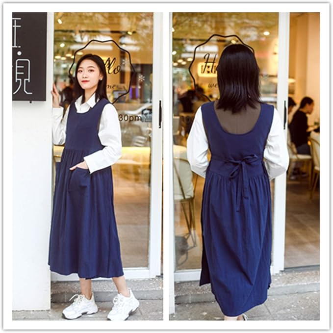 Premium Plus Size Apron Adjustable Waistline Bib Apron,Soft Cotton Blend Apron with Pockets (Navy Blue) - Image 2