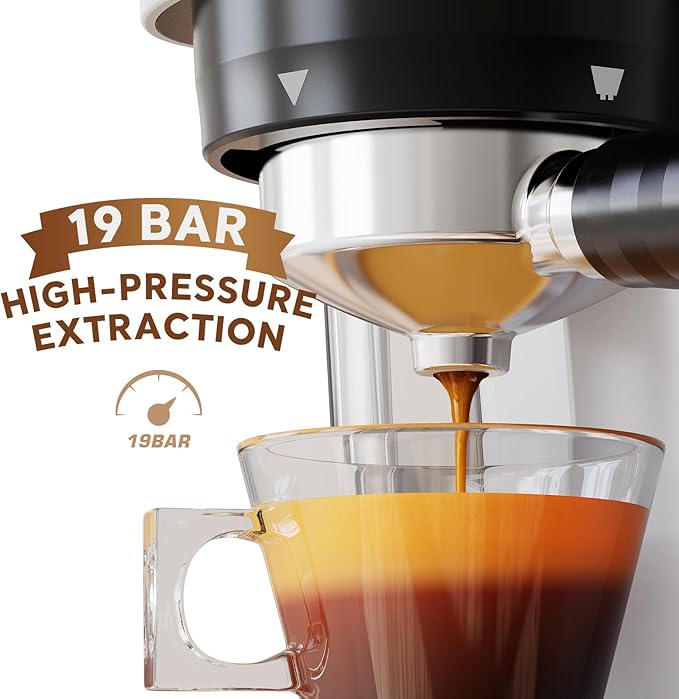 20 Bar Espresso Machine with Grinder & Steam Wand - Semi Automatic Coffee Maker, NTC Intelligent Temp Control, 58mm Stainless Steel Portafilter, One-Touch Panel for Home Barista (Removable Water Tank)