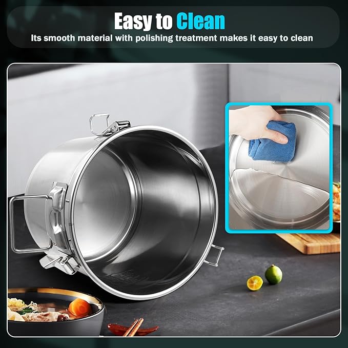 304 Stainless Steel Airtight Canister for Kitchen, 3.2Gal Canisters Container with Lids and Sturdy Locking Clamp, Bucket Food Storage Containers Airtight for Flour Coffee Bean Tea (Silver-12L)