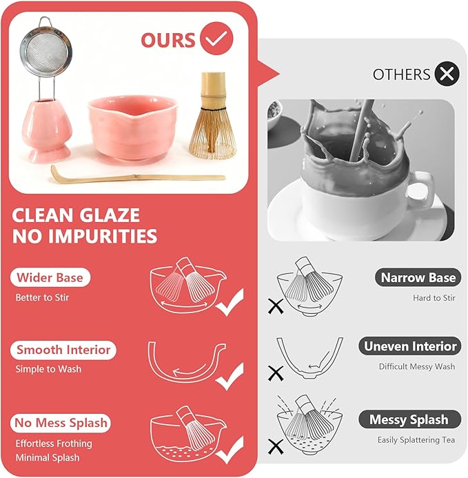 Matcha Whisk Set 5 pcs 18 oz Tea Making Bowl Kit Great for Starter Pink