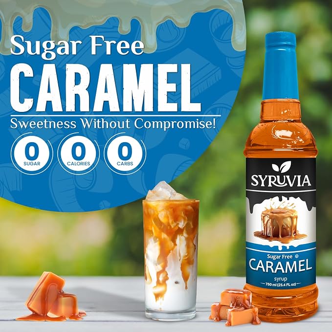 Syruvia Sugar Free Coffee Syrup, Caramel Flavored Syrup for Drinks, Lattes, and Desserts – 25.4 fl oz, With Pump - Image 3