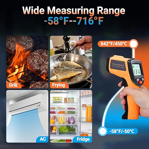 Digital Infrared Thermometer Gun for Cooking,BBQ,Pizza Oven, Infrared Thermometer Laser with Backlight,-58℉~712℉(-50℃~380℃) Handheld Non Contact Heat Laser Temperature Gun (Not for Human)