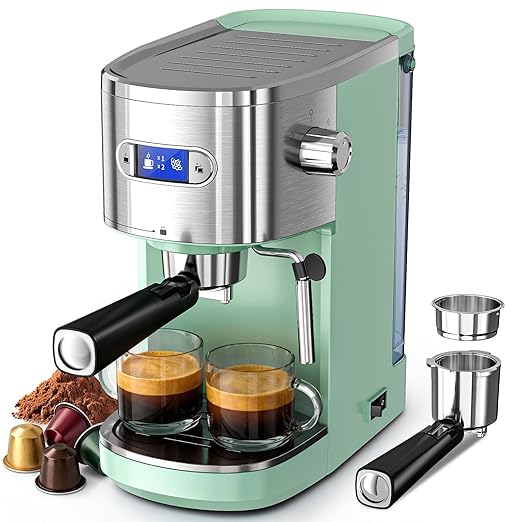 COWSAR Espresso Machine,Expresso Coffee Machines,Espresso Maker with Milk Frother Steam Wand & 40oz Removable Water Tank，Stainless Steel Compact Cappuccino & Latte Machine