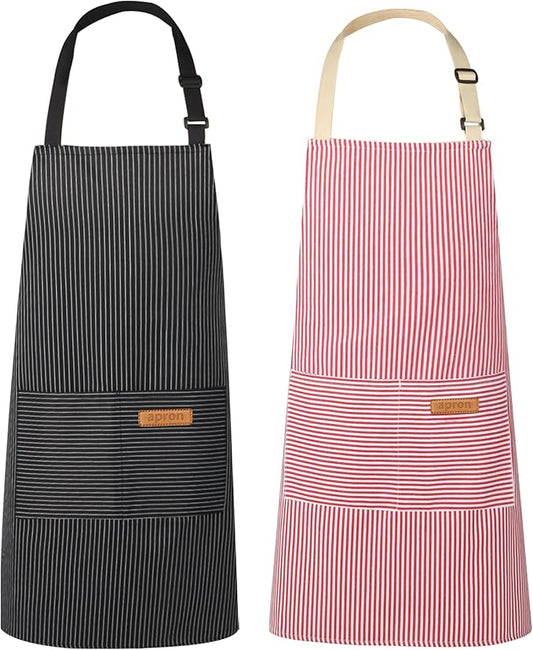 VALOME 2 Pack Kitchen Aprons, Apron for Cooking with 2 Pockets, Unisex Adjustable Neck Strap Chef Aprons for Men Women
