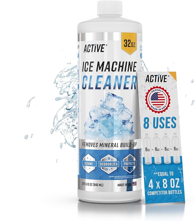 ACTIVE Ice Machine Cleaner Maker Descaler - 32 fl oz (8 Uses) Nickel Safe Ice Maker Cleaner Solution - Compatible with Whirlpool 4396808, Scotsman,Manitowoc,Hoshizaki, GE Opal Cleaning Kit - USA Made by ACTIVE