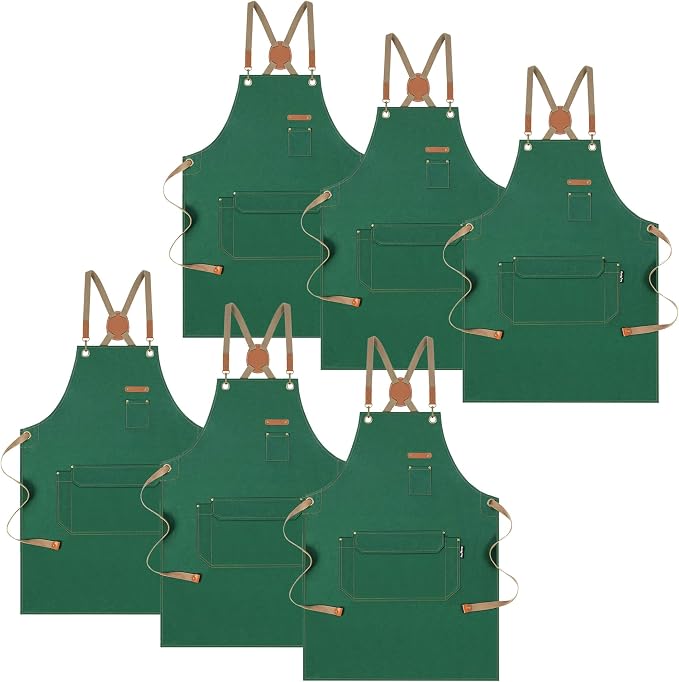 Chef Apron with Cross Back Straps for Men Women, Cotton Canvas Apron for Artists Painting, Kitchen Cooking by RockyToy