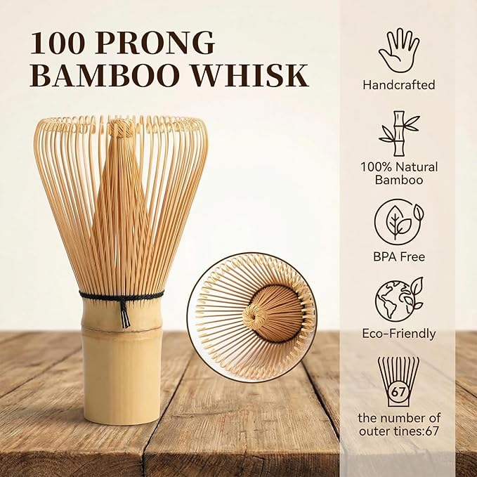 Matcha Whisk Set, Matcha Bowl with Spout and Handcrafted Bamboo Chasen, Stainless Steel Sifter, Matcha Whisk Holder and Bamboo Scoop, Matcha Tea Kit for Matcha Tea Ceremony, Yellow
