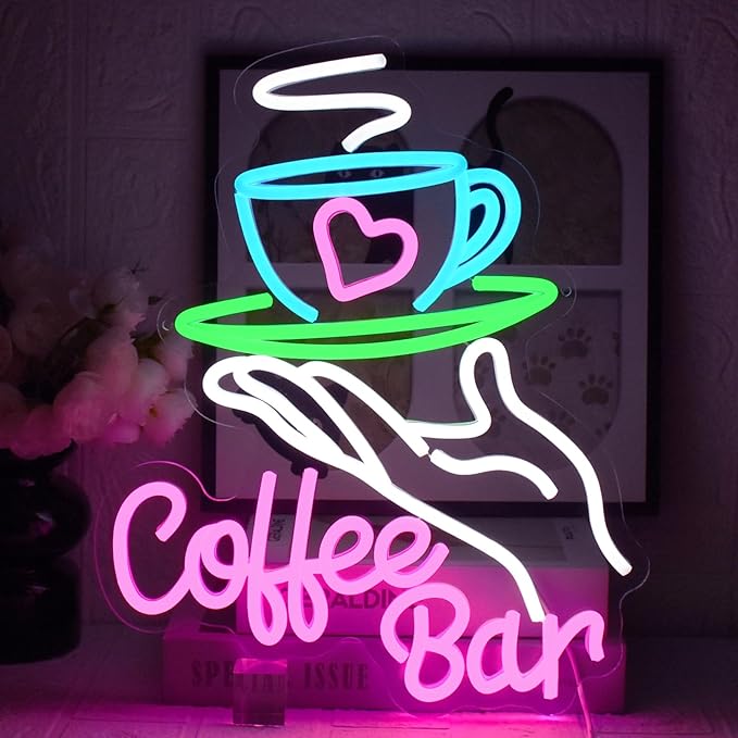 Coffee Bar Neon Sign for Wall Decor, Cafe Neon Light with USB Dimmable LED Neon Coffee Light Up Sign for Cafe Bar, Shop Business, Restaurants, Kitchen Party Decoration Gifts