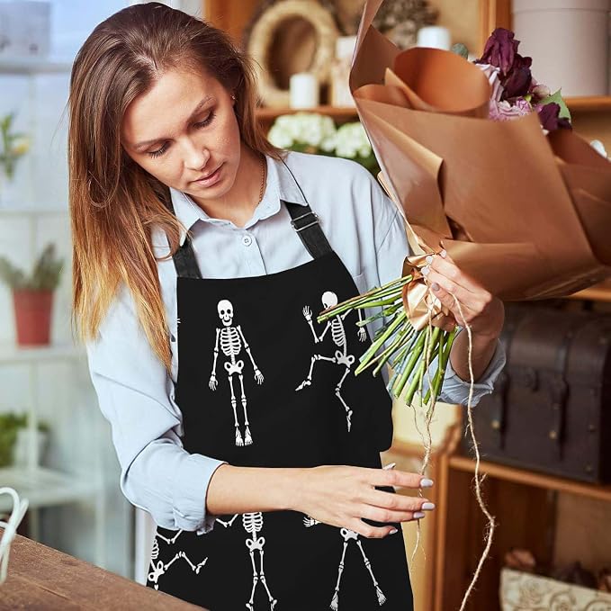 Funny Cartoon Dancing Skeleton Body Waterproof Apron Kitchen Chef Aprons Bibs for Grooming Cooking Baking Painting Gardening - Image 6