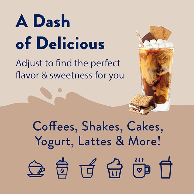 Jordan's Skinny Mixes Sugar Free Coffee Syrup, S'mores Coffee Flavoring Syrup, Zero Calorie Drink Mix for Lattes, Baking or Protein Shake, Dairy & Gluten Free, Kosher, 25.4 Fl Oz
