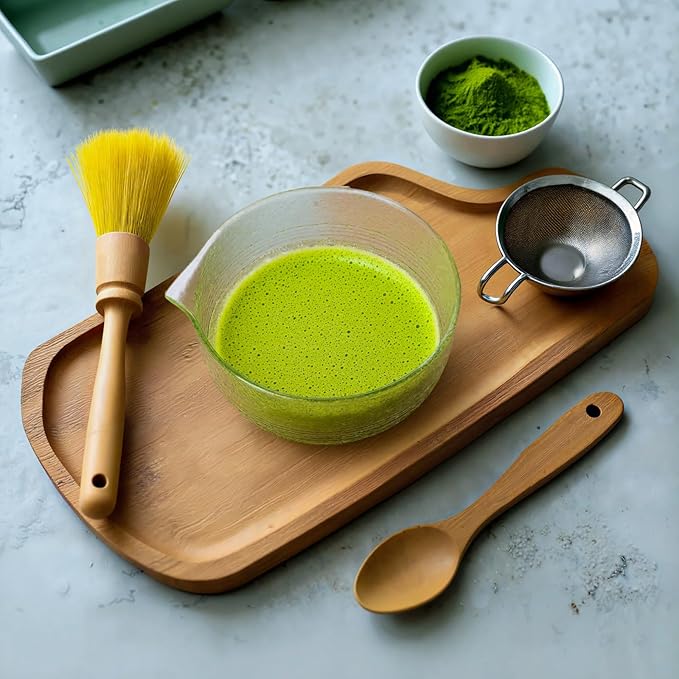 Matcha Bowl and Whisk Holder Set, 18 oz Glass Matcha Bowl with Spout, Japanese Ceremonial Mixing Chawan, Clear Traditional Matcha Kit, Cute Salad Mixing Bowl Cup-2pcs