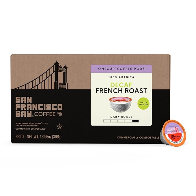 San Francisco Bay Compostable Coffee Pods - DECAF French Roast (80 Ct) K Cup Compatible including Keurig 2.0, Dark Roast, Swiss Water Processed