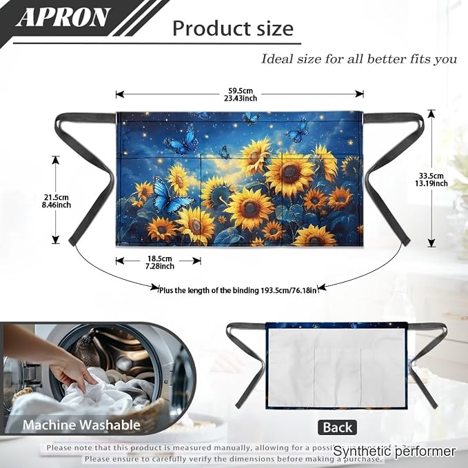Waist Apron with 3 Pockets Waterproof 13 Inch Short Half Waist Aprons Women Men Server Aprons Waitress Waiter Apron - Image 7