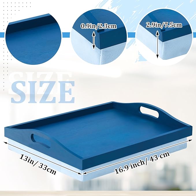 Tioncy 1 Piece Bamboo Lap Tray with Detachable Pillow 16.9'' x 13'' Lap TV Trays Desk with Handles for Adults Eating in Recliner Breakfast Housewarming Gift (Blue)
